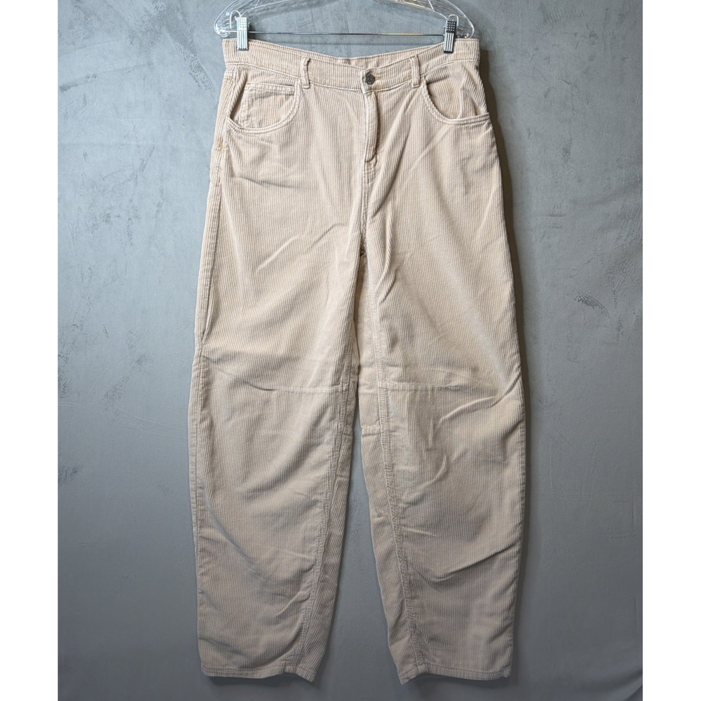 BDG Corduroy Pants Women's Size 26 Cream Beige High Rise Barrel Leg Belted